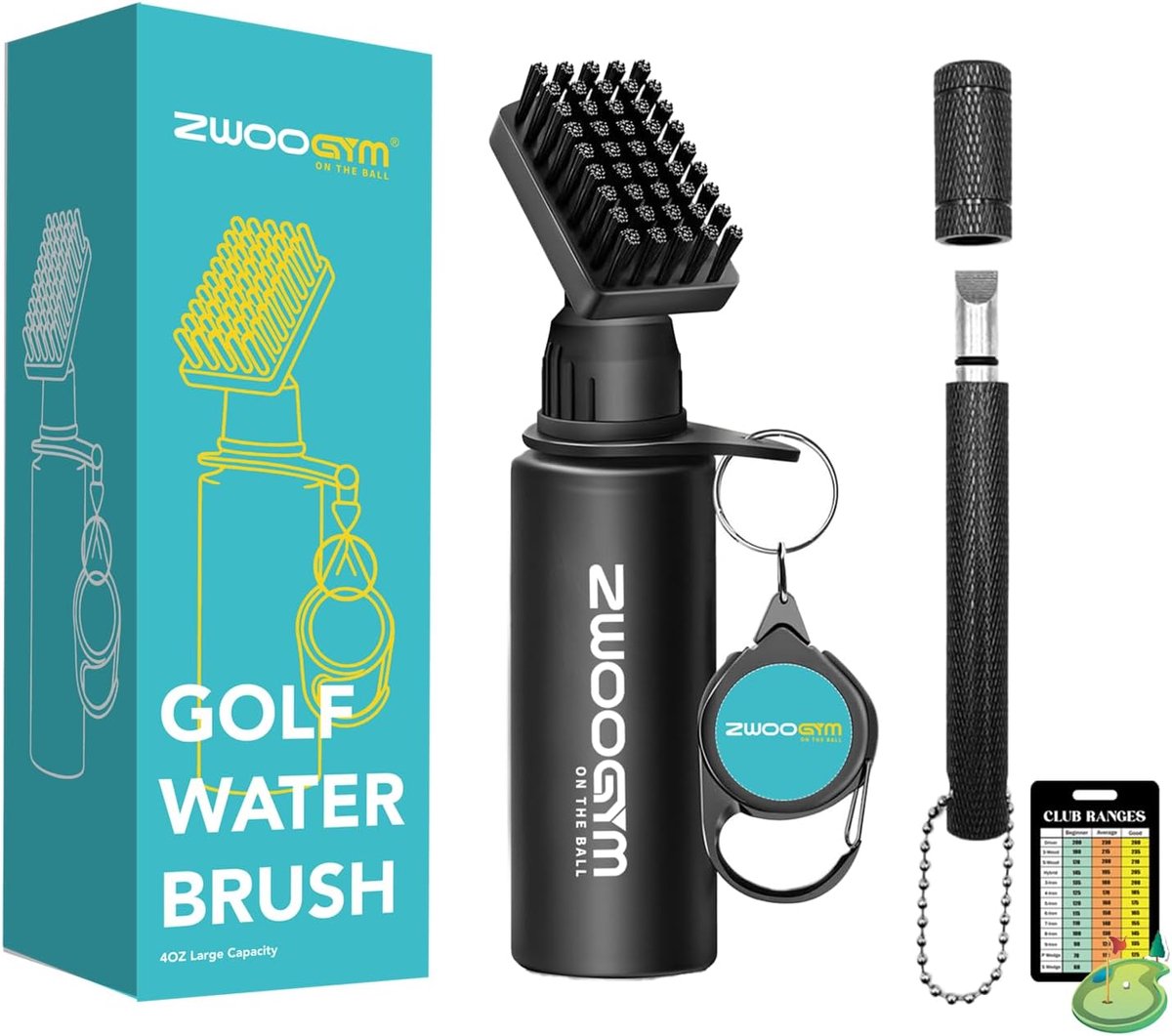 SnelShoppen - Pro Golf Club Cleaner Set, Golfclub Schoonmaakset met Waterborstel en Houder Clip, 118 ml Squeeze Fles, Wave Groove Sharpener voor U en