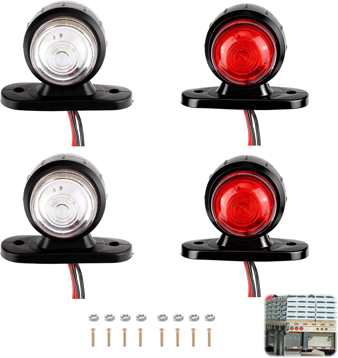 SnelShoppen - 4x LED Zijmarkeringslampen Achter Wit Rood 12/24V voor Trailer, Van, Bus, SUV, Caravan - Verbeterde Zichtbaarheid, Eenvoudige Installati