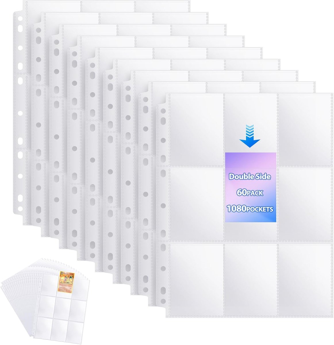 SnelShoppen - 60 Dubbelzijdige Kaarthouders, 480 Transparante Compartimenten, Zijkant Bescherming, PVC Ruilkaarten, Compatibel met Ringbinders, Foto K