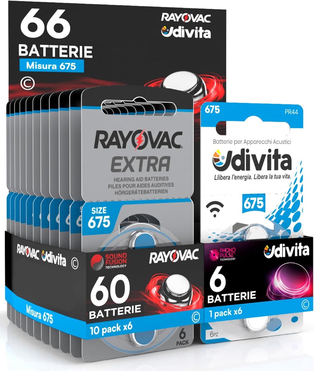 SnelShoppen - 66 Batterijen voor Audioprotheses - 60 Zinc Air Batterijen + 6 Udivita - 1.45V, 640mAh - Ideaal voor Dagelijks Gebruik - Langdurige Ener