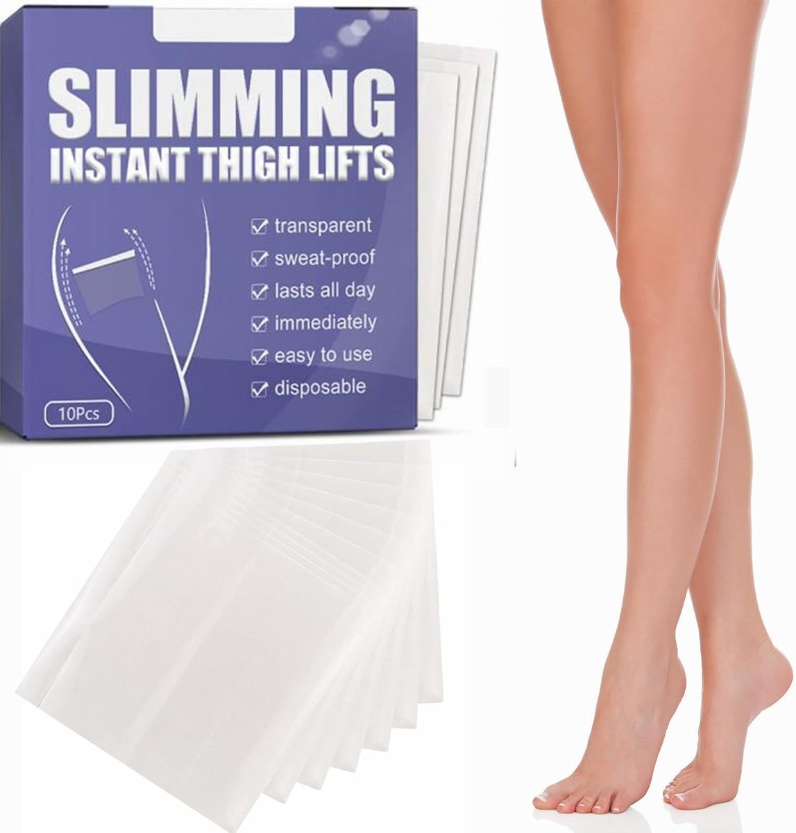 Thijox - Thighlifting Stickers, Onzichtbare Dijlifting Tape, 10 Stuks, Voor Directe Dijlifting, Hypoallergeen, Voor Feest, Casual, Zomer