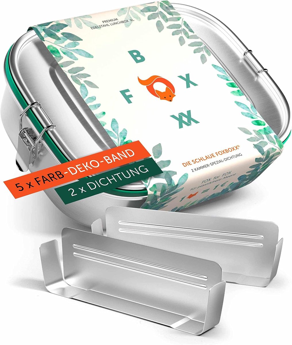 Thijox - Grote lunchbox 1200 ml van roestvrij staal, lekvrij met 3 vakken en scheidingswanden, perfect voor kinderen en volwassenen, BPA-vrij, plastic