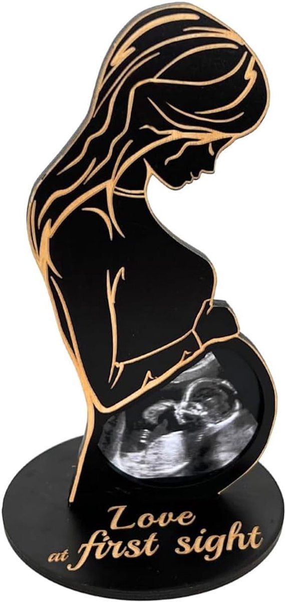SnelShoppen - Houten Foto Frame voor Eerste Ultrasound, Unieke Kraamcadeau voor Zwangere Vrouwen, Neomama Herinnering, Elegante Decoratie met Illustra
