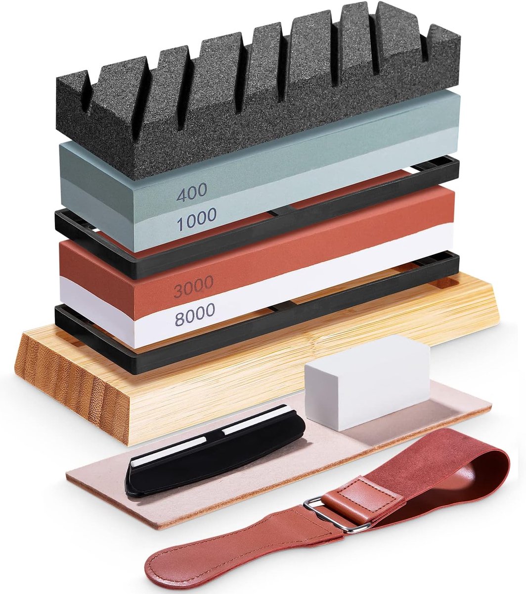 SnelShoppen - Sharpening Stone Set 9-in-1, Dubbelzijdige 400/1000 en 3000/8000 Grit Slijpsteen, Professionele Watersteen met Antislip Bamboe Basis, Ho