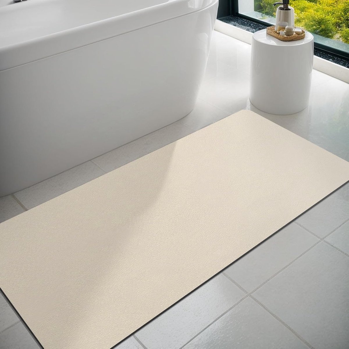 SnelShoppen - Badmat Badkamer Tapijt Rubber Antislip Dun Absorberend Sneldrogend Vlekbestendig Badmat (Licht Beige, 43x120cm)
