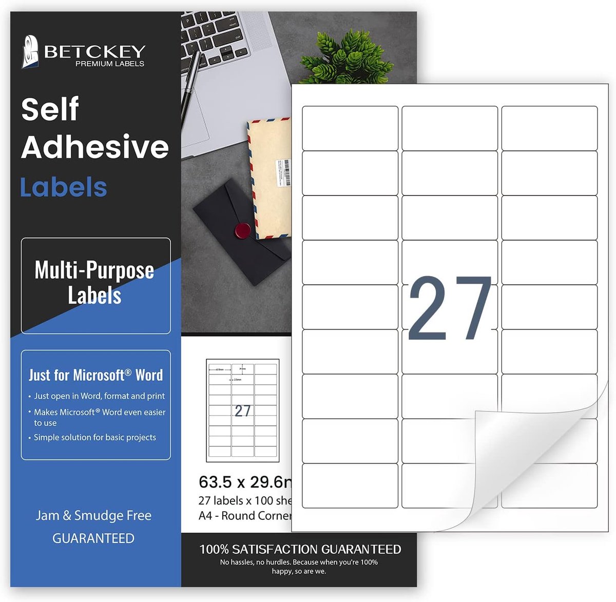 SnelShoppen - 100 Bladeren A4 Zelfklevende Labels 63mm x 29mm, Matt Papier, 27 Stickers per Blatt, Geschikt voor Inkjet & Laser Drukker, Ideaal voor O