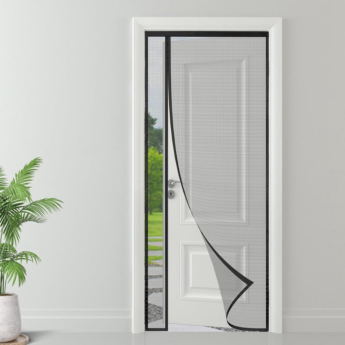 SnelShoppen - Odwracalny Otwór Lewy/Prawy Magnetische Vliegenraam 90 x 200 cm - Insectenhor Zonder Boren - Zwart - Ideaal voor Deuren en Vensters