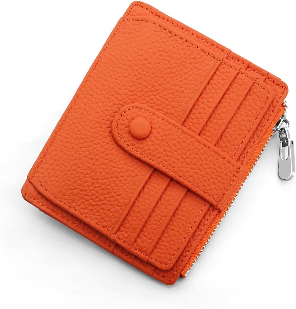 SnelShoppen - Klein leren portemonnee voor dames en heren met RFID-bescherming, 14 kaartvakken, muntenvak, slim wallet in oranje, perfect als cadeau