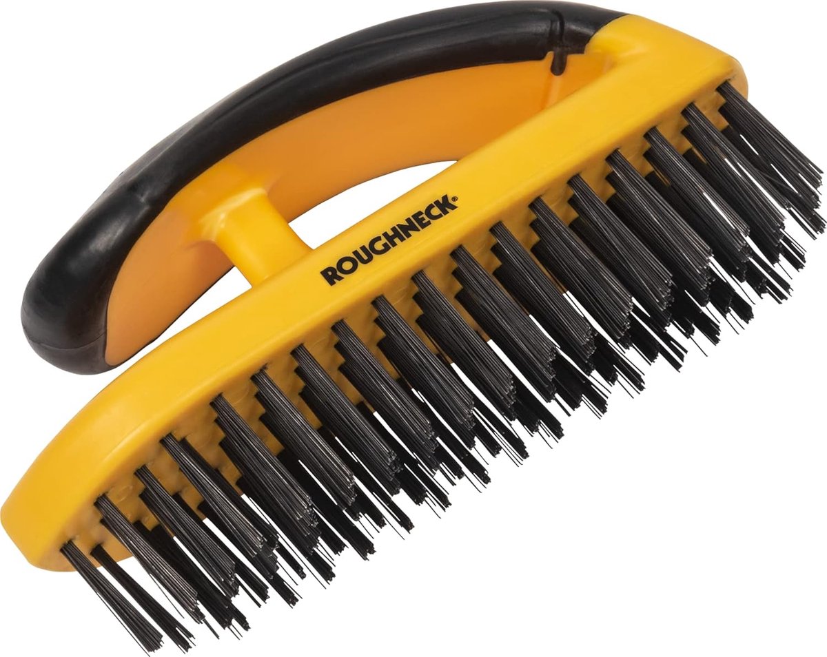 SnelShoppen - Block Wire Brush met Handvat | Carbon Stalen Borstel met 5 Rijen | Ergonomisch en Comfortabel voor Verwijderen van Roest, Verf en Vuil |