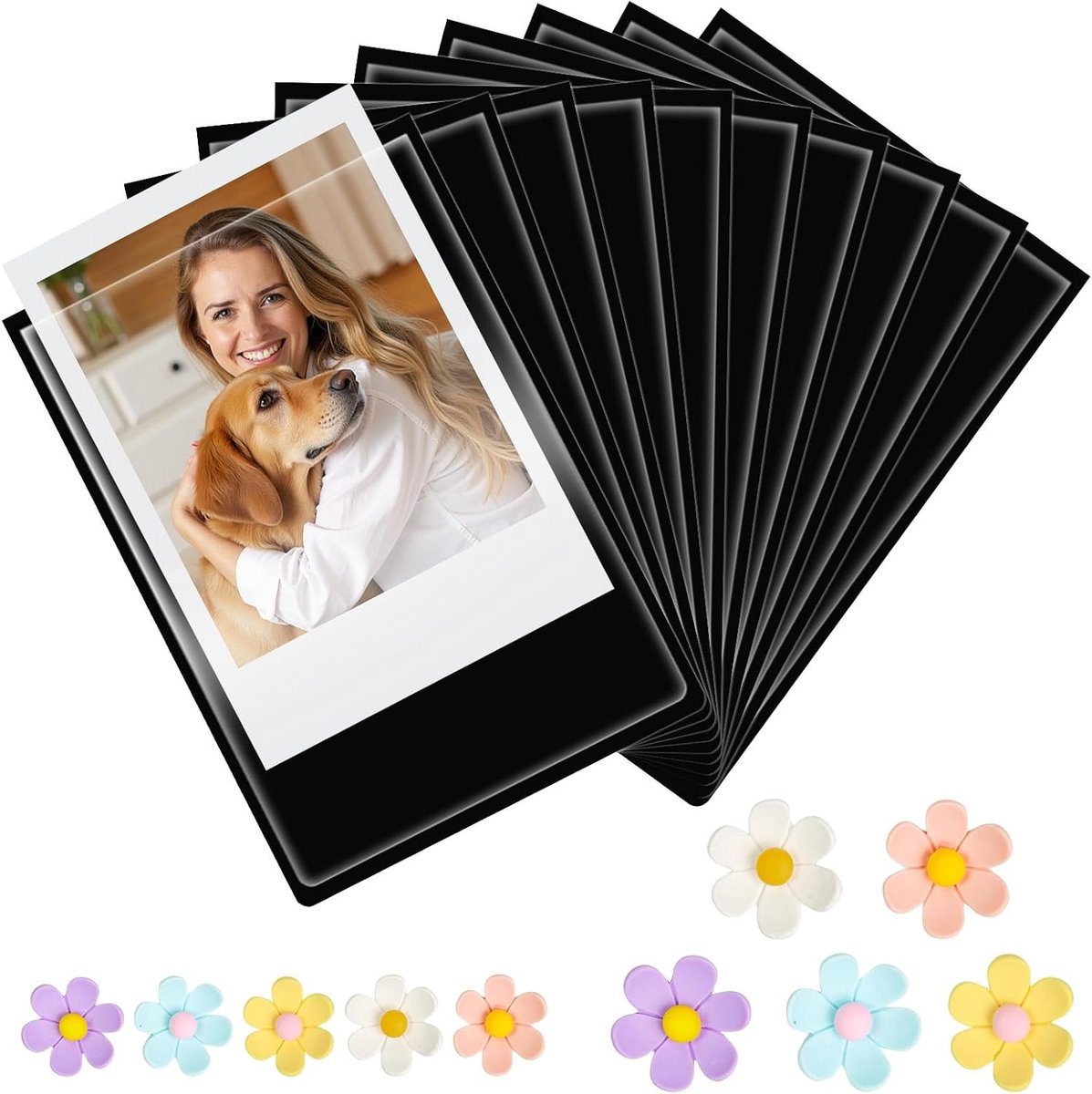 Set van 10 Mini Magnetische Fotolijsten en 10 3D Bloemen Magneten voor Koelkast - Kleine Fotolijsten voor Polaroid en Instax Mini Film, Perfecte Decoratie voor je Keuken