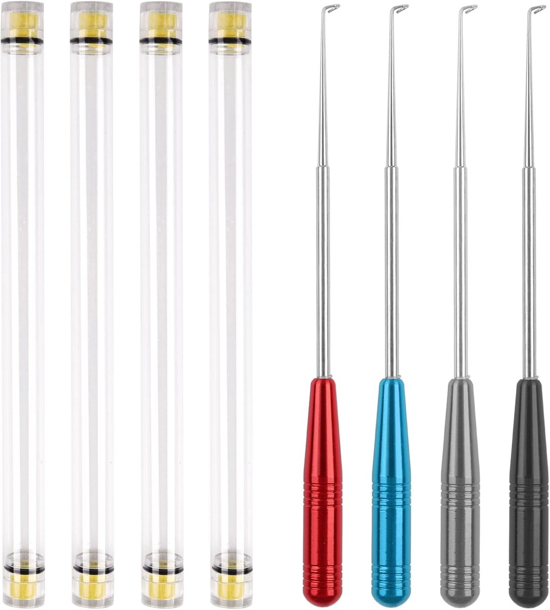SnelShoppen - 4Pcs Vissen Haak Verwijderaar, Snelle Haak Ontkoppelaar, Rvs en Aluminium, Inclusief Opbergtube, Perfect voor Hengelsport, Compact, 18cm