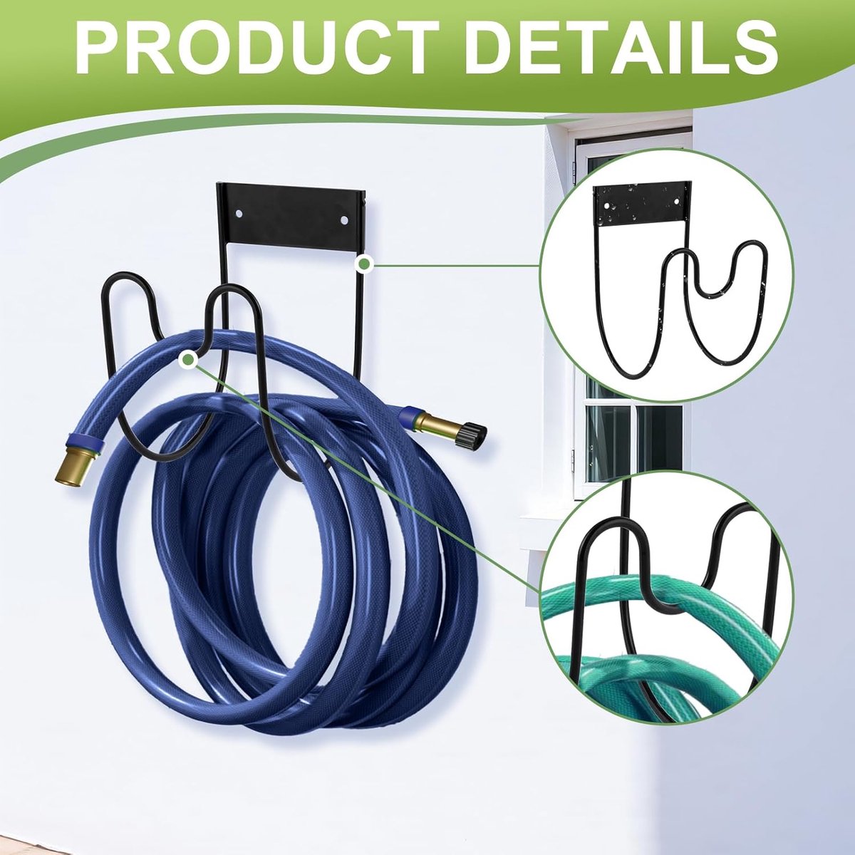 SnelShoppen - Tuinslanghouder met U-haak, Zwart Metaal Muurhaak, Robuust voor Water Hoses, Kleine Gewichten en Gereedschap, 15 kg, 13 x 18 x 11 cm