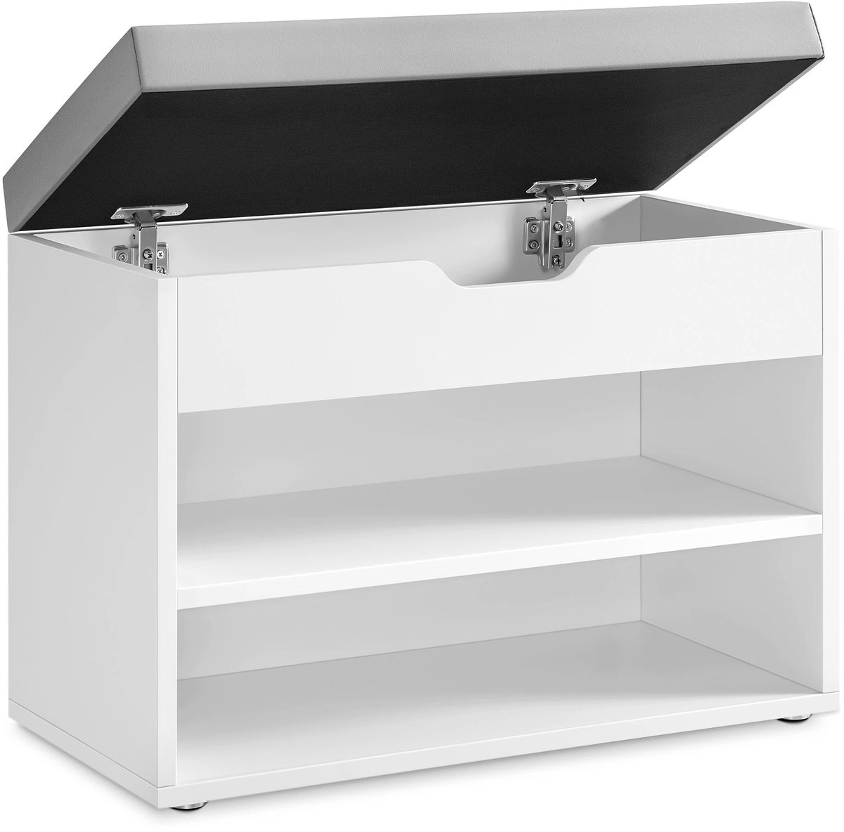 Archi Schoenenbank met Opbergruimte - Schoenenrek met Zitkussen - 3 Niveaus - 60 x 30 x 44 cm - Halbank - Wit/Grijs