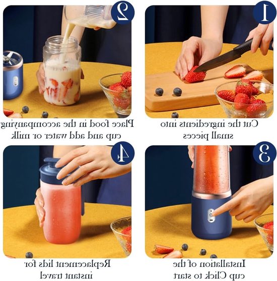 Draagbare Smoothie Maker van 400ml met Reisdeksel, USB Mini Blender voor Fruit, Sap, Jam en Shakes met 6 Messen, Roze Kleur — afbeelding 4