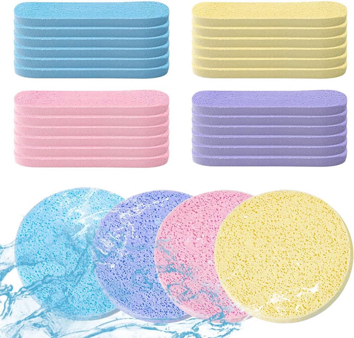 SnelShoppen - 48 Stuks Gecomprimeerde Gezichtsponsen - Zachte Cellulose Reinigingsspons voor Gezichtsreiniging - Herbruikbare Make-up Verwijderaar - G