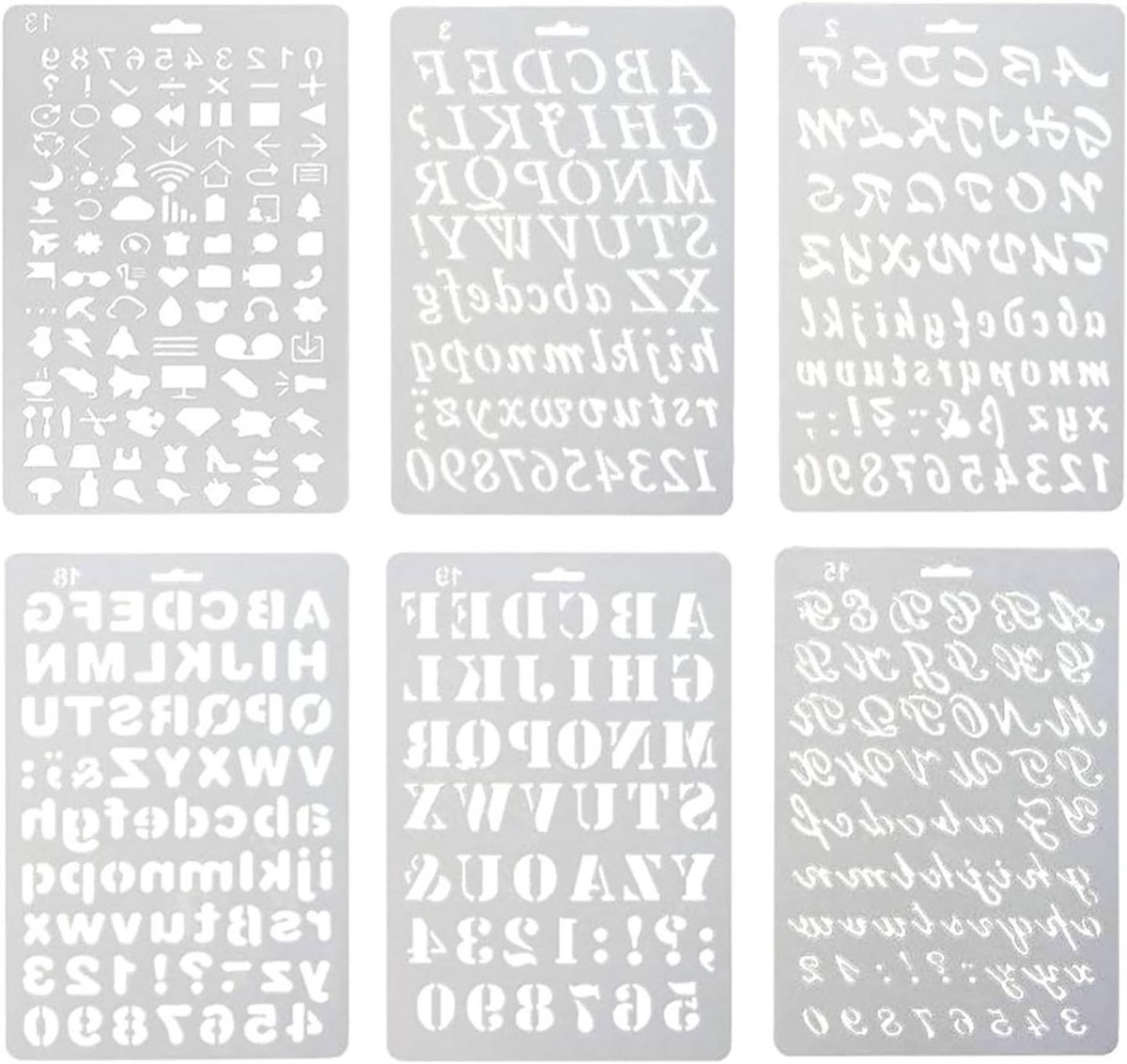 6-delige alfabet sjabloon set voor letters, kalligrafie en DIY knutselprojecten, herbruikbare stencils voor schilderen en scrapbooking