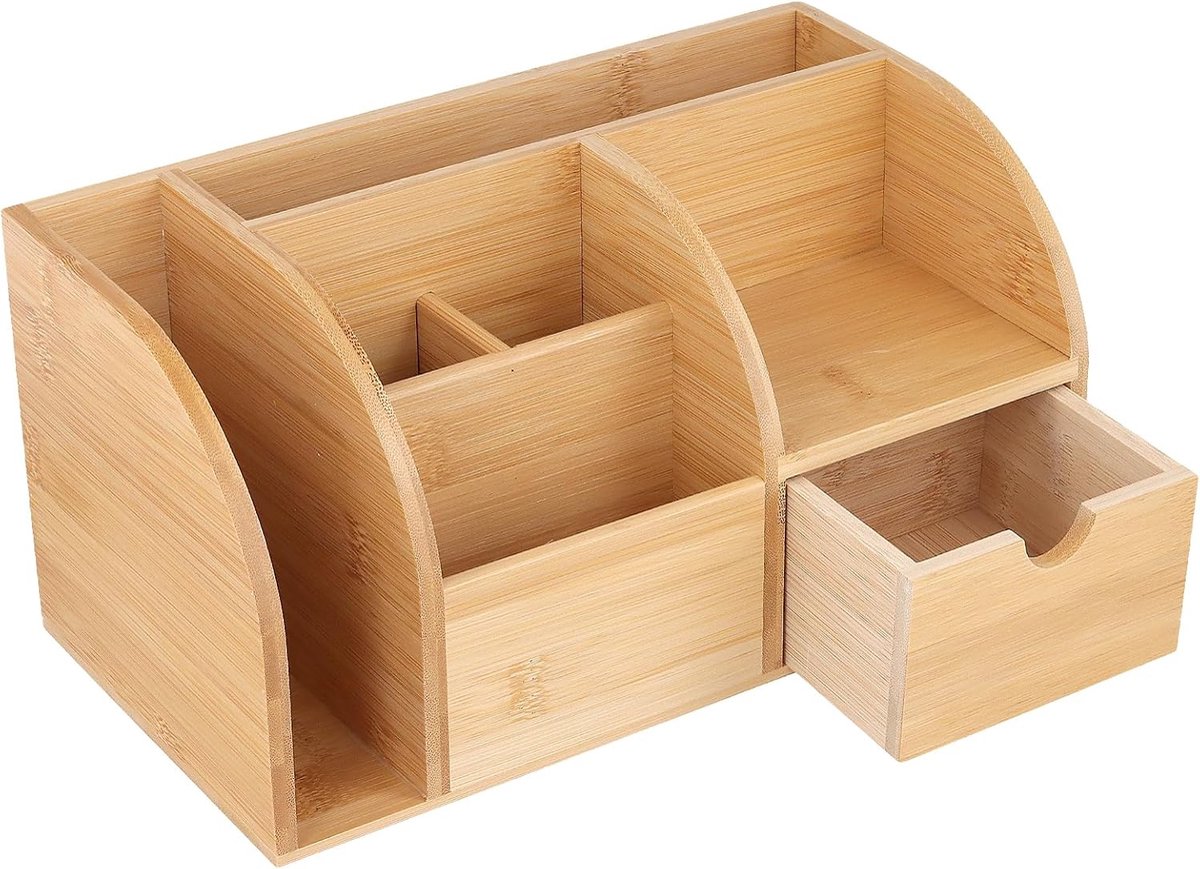 SnelShoppen - Houten bureau-organizer 26 x 15 x 14 cm - Natuurlijk hout pennenhouder en pennenorganizer voor kantoor en thuis - Ideaal voor een opgeru