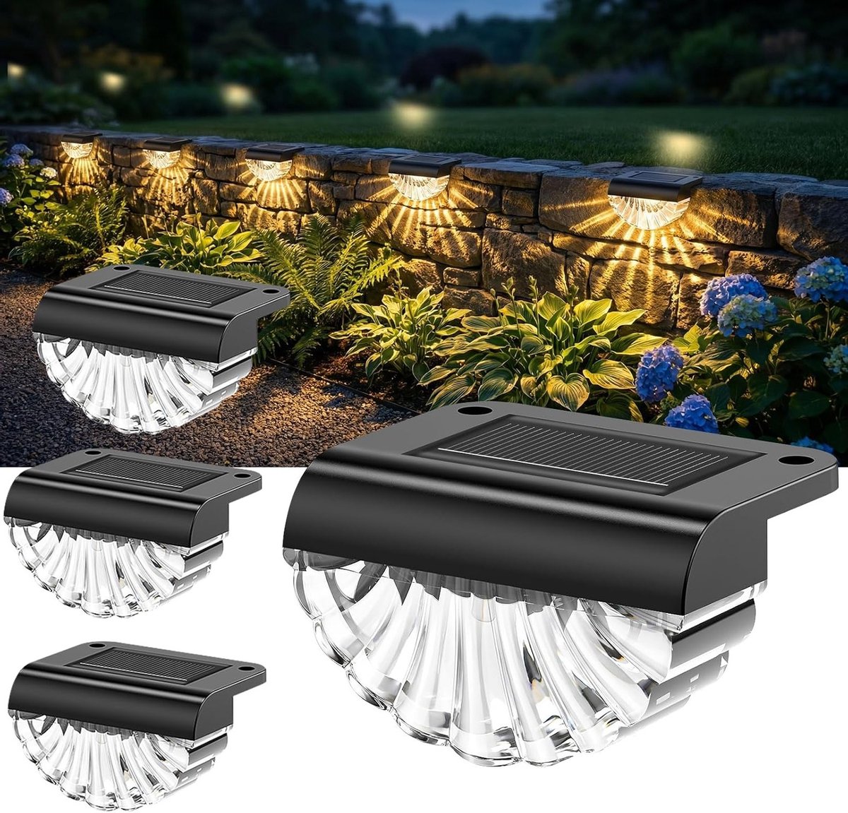 Set van 4 Solar Wandlampen voor Buiten - IP65 Waterdicht, 3000K Warm Wit, Automatische Schakelaar voor Tuin, Terras en Balkon