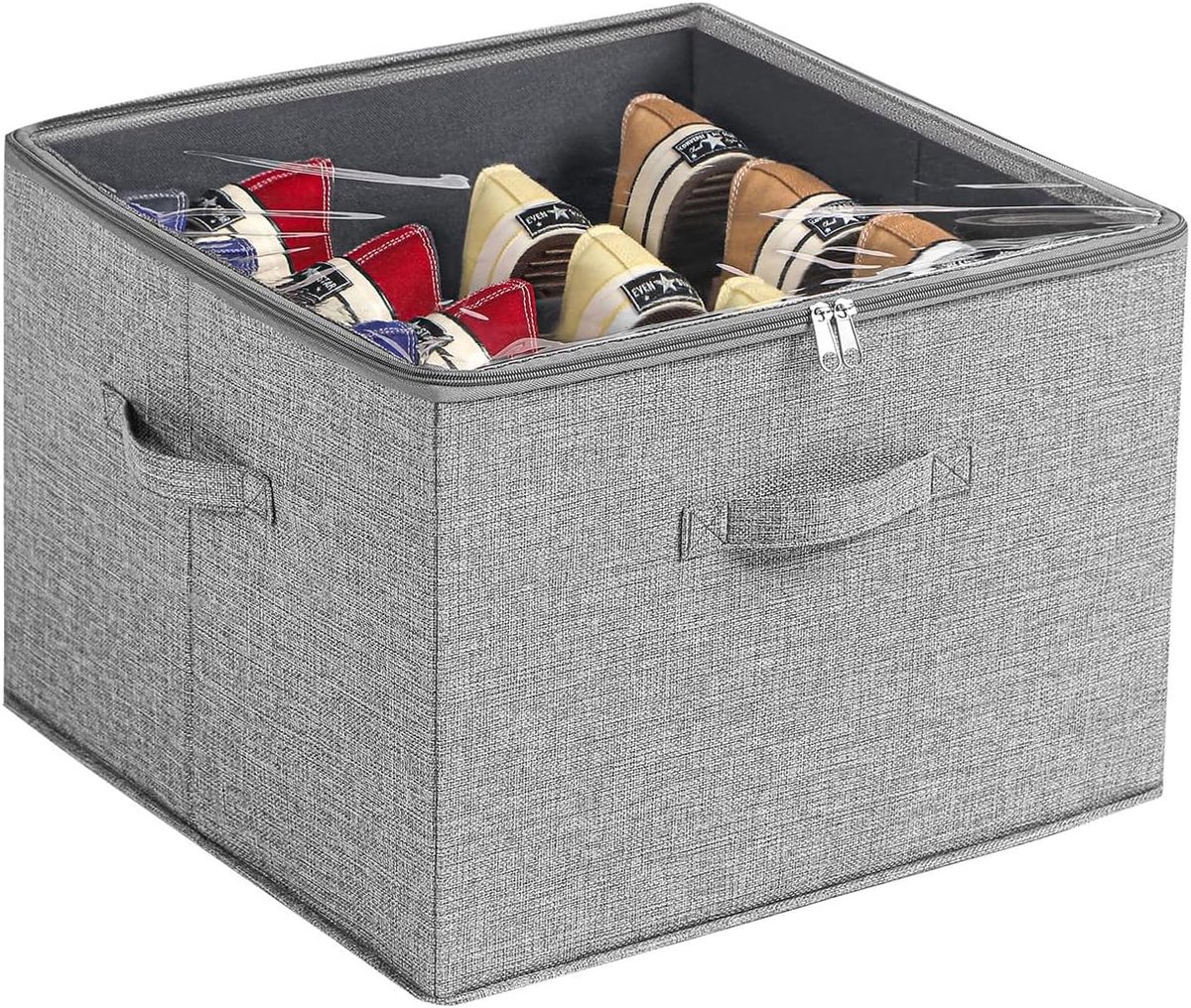 SnelShoppen - 16 Compartimenten Verstelbare Schoenen Organizer, Grote Capaciteit Vouwbare Schoenenbox met Transparante Stofdichte Deksel en Ritssluiti
