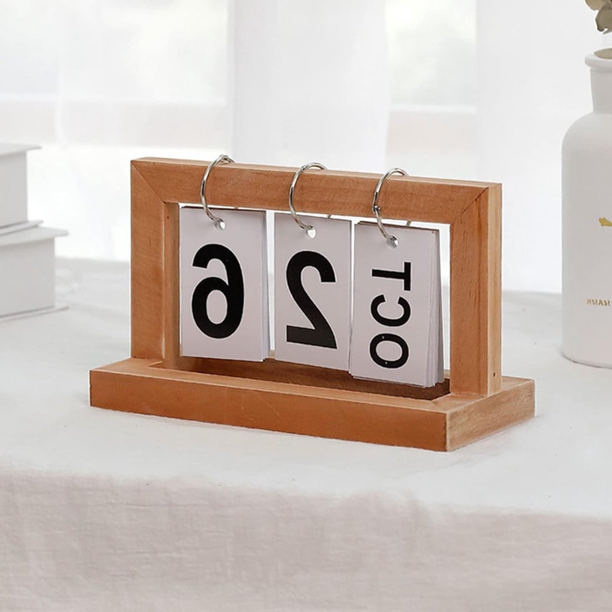 Houten Flip Kalender, Klap Tafel Kalender voor Thuis en Kantoor, Vintage Stijl, Altijd Geldige Datums, Decoratief en Functioneel, 20 x 9 x