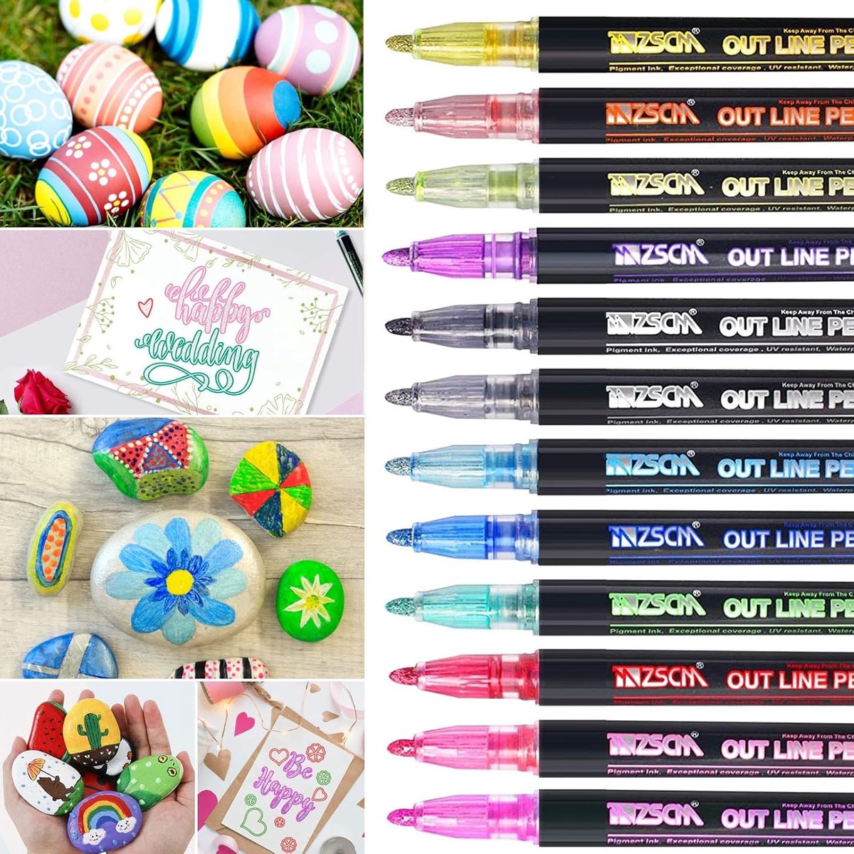 Thijox - 12 Kleuren Glitterstiften voor Kinderen - Waterdichte Acrylstiften met Dubbele Lijn Effect - Magische Omtrekmarkers voor Creatief Beschildere