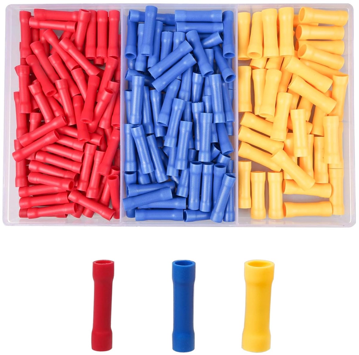 SnelShoppen - Crimp Butt Connectors 200pcs Geïsoleerde Crimp Terminals Kit - 80 Rood, 80 Blauw, 40 Geel - Elektrische Aansluitingen voor Diverse Toepa