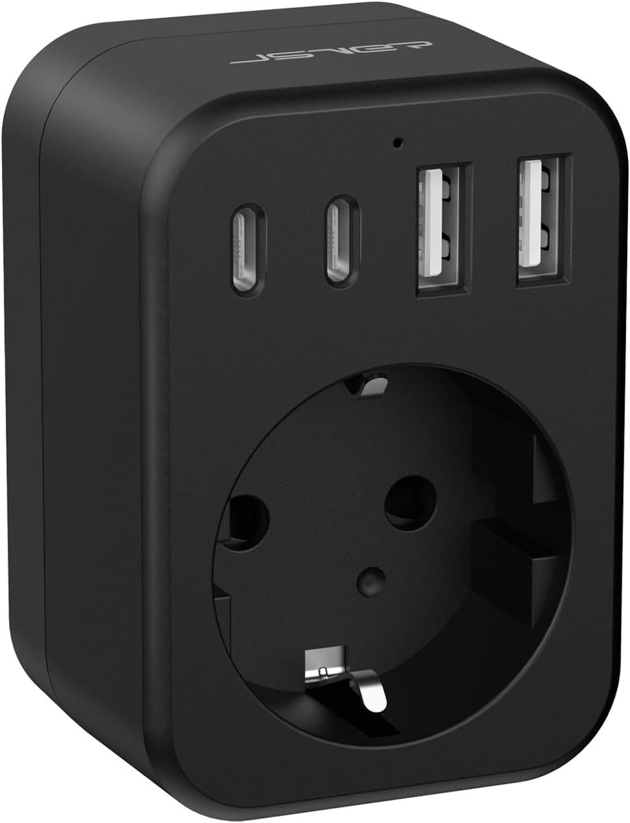 SnelShoppen - Universele Reisadapter met 4 USB Poorten, 5 in 1 Type M Reisadapter voor Zuid-Afrika, Japan en India, Ideaal voor Wereldreizigers en Vak