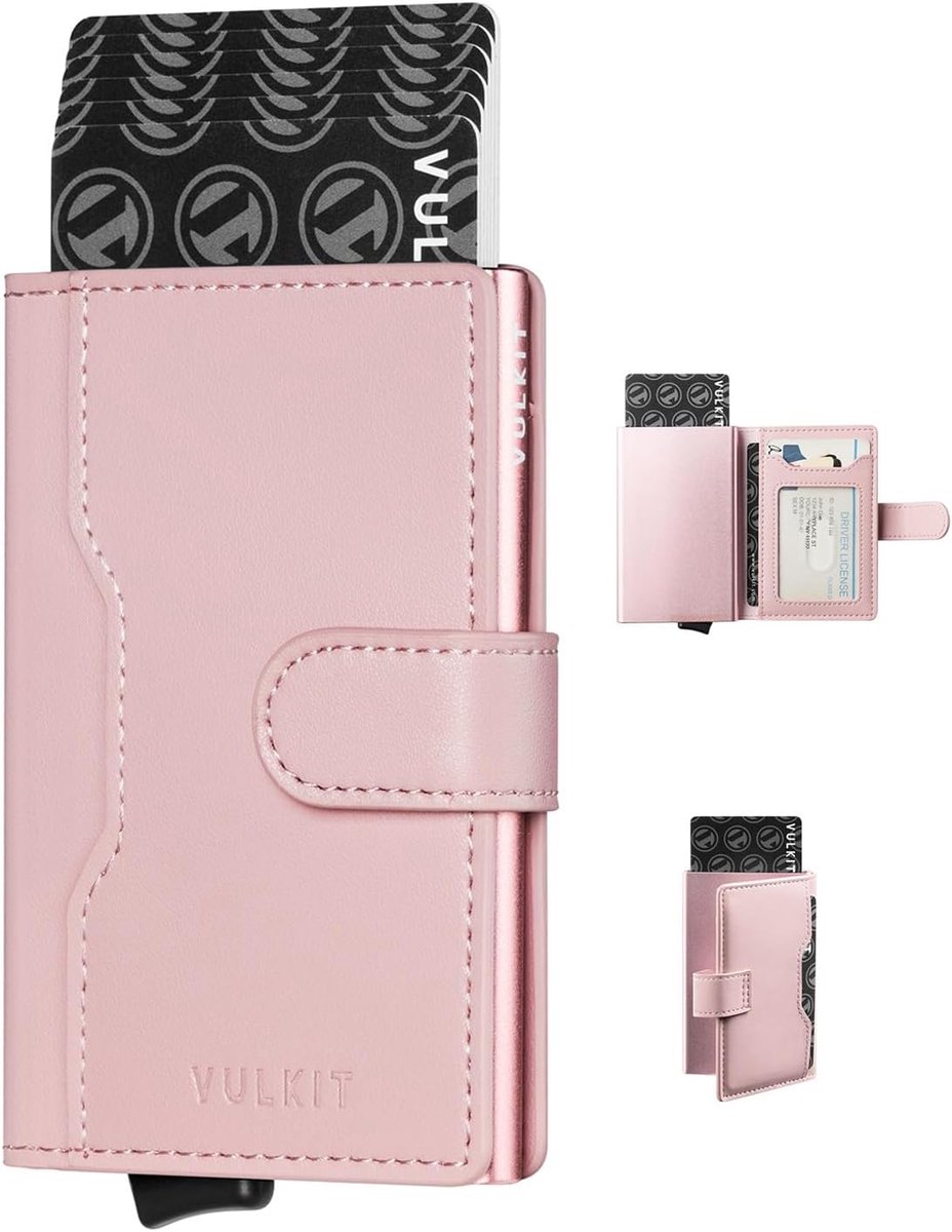 SnelShoppen - Slimme Vrouwen Wallet met Kaarthouder - Leer, RFID Bescherming, 3 Kaart Slots, 1 ID Venster, Metalen Kaart Houder, Pop-Up, Magnetische S