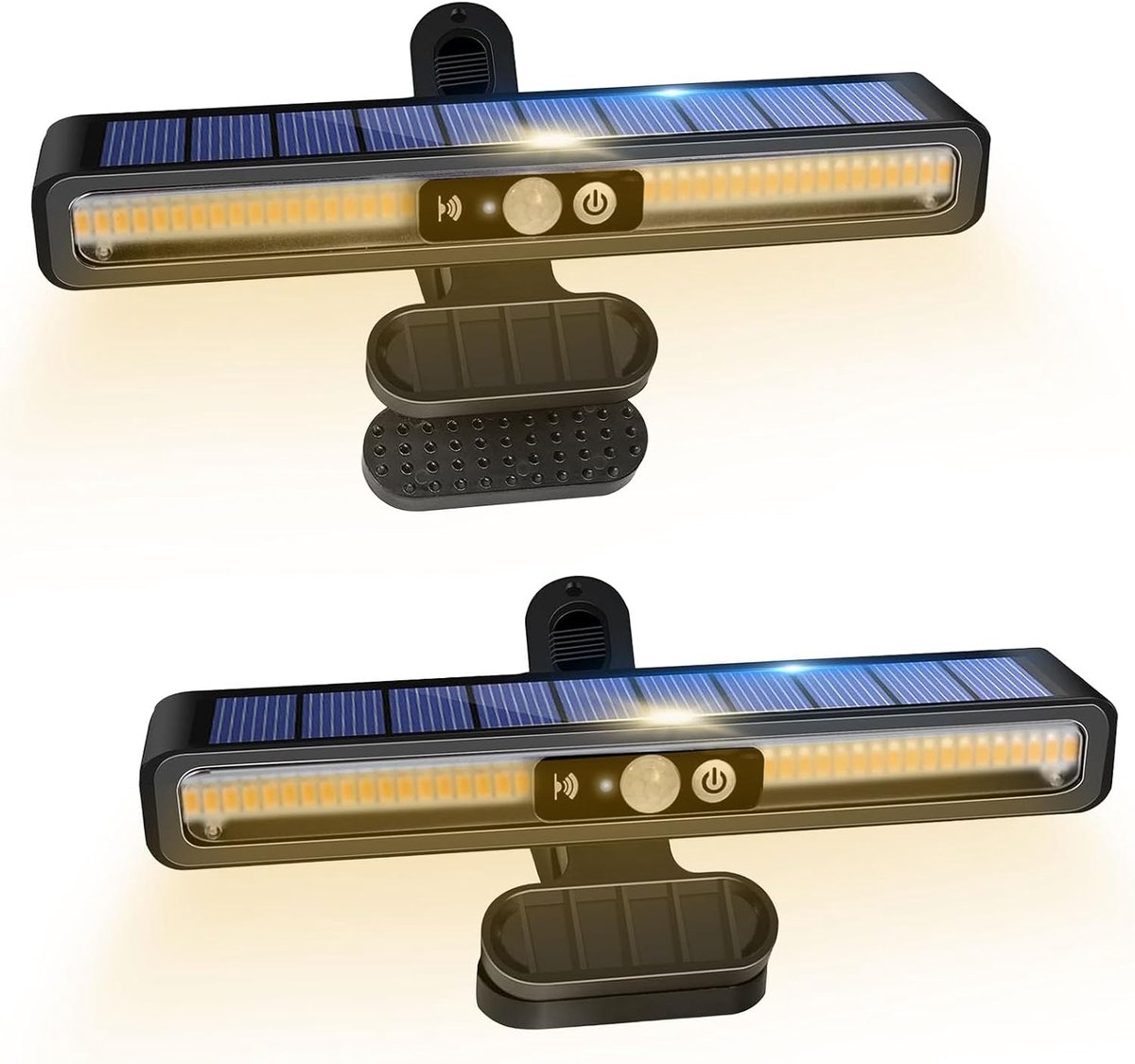 SnelShoppen - Solar Lichten Buiten 2 Stuks LED Wandlampen met Klem, Beweegsensor, 3 Verlichtingsmodi, Waterdicht voor Tuin, Oprit, Garage, Kamperen