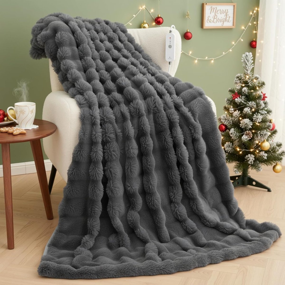 SnelShoppen - Heated Deck Elektrische Dekens 130x180cm, Pluche Bunny Fleece, 4 Warmte-instellingen, Auto-Uit 10U, Machinewasbare Snelle Verwarming voo