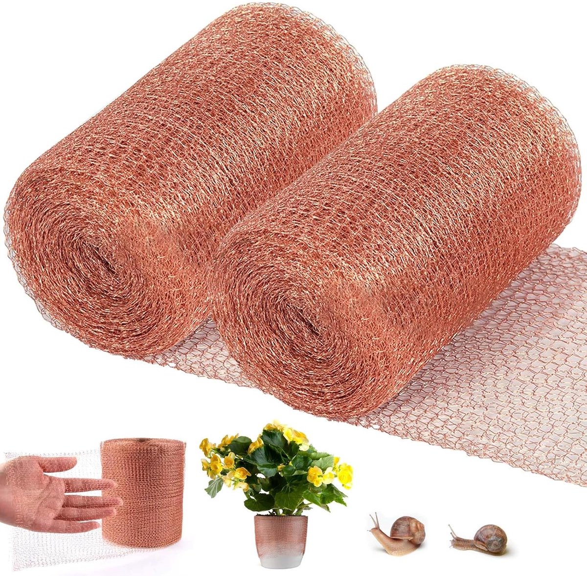 SnelShoppen - 12.7 cm x 6 m Koper Gaas Rol, 2 Stuks 100% Zuiver Koper Net, Stevig Koper Braid, Koper Gaas voor Bouwgaten, Bescherming van Zaailingen e
