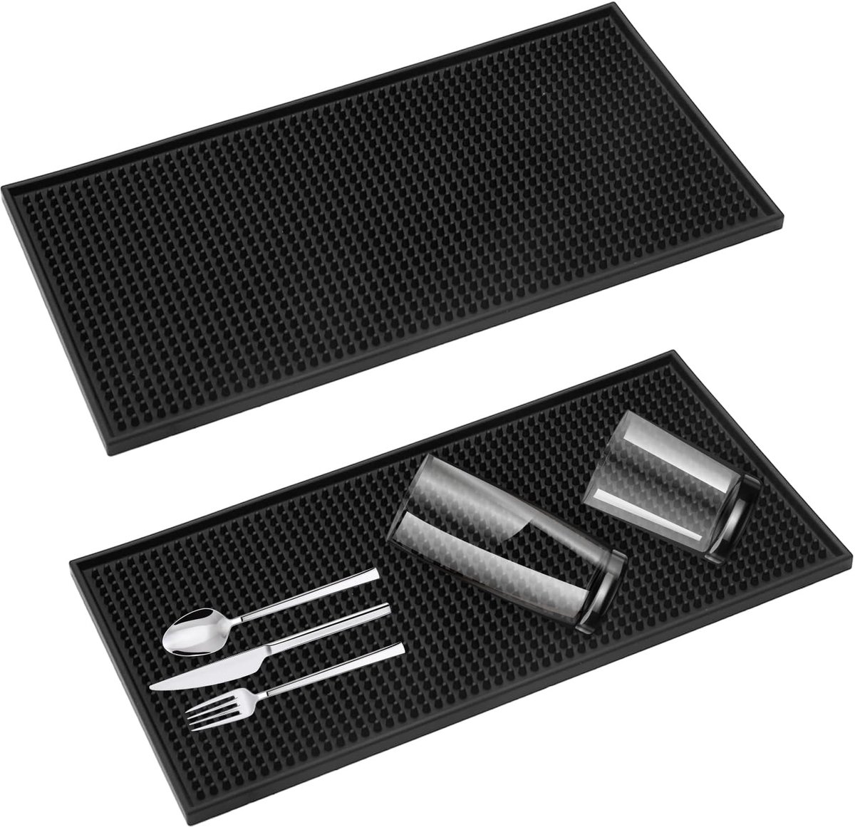 SnelShoppen - 2pcs 30x15cm Bar Mat Zwart Drainer Mat voor Sneldrogen van Glazen, Servies, Keuken, Bar, Restaurant, Cafe, Antislip PVC Materiaal