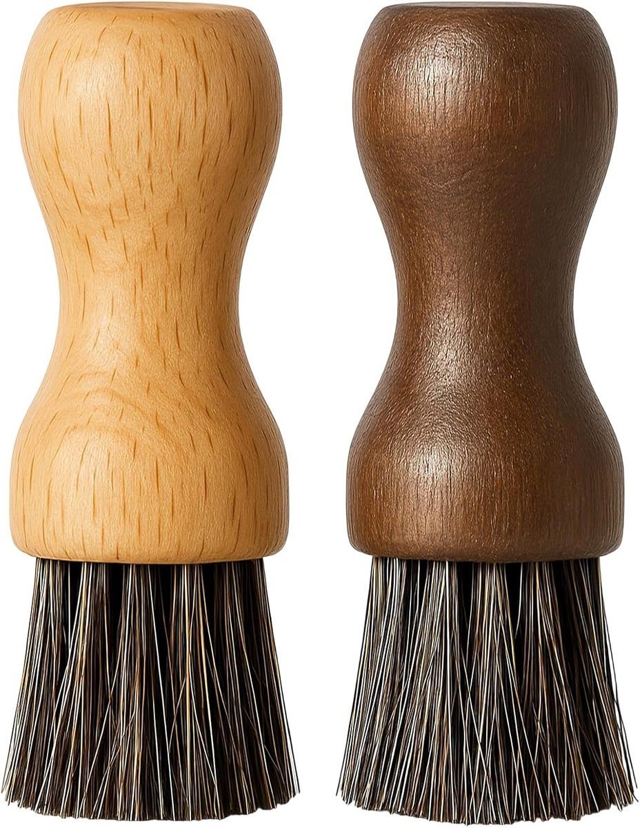 SnelShoppen - Set van 2 Natuurlijke Paardenhaar Schoenborstels, Zachte Polijstborstels met Ingebouwde Schuurrubber, Ideaal voor Leer, Suède en Stof Sc