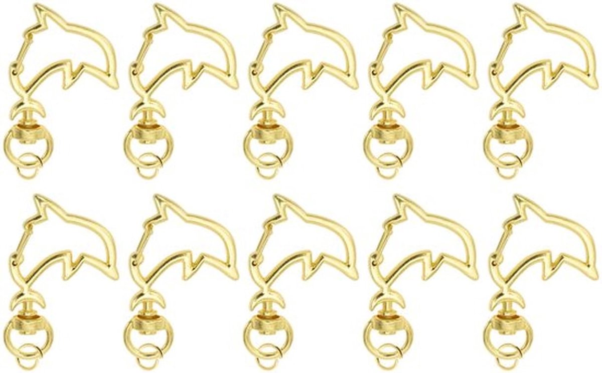 Sleutelhanger Dolfijnvormig - Karabijnhaak met Schroefsluiting - Sleutelring - 10 Stuks - Robuuste Zinklegering - Lichtgewicht en Roestbestendig