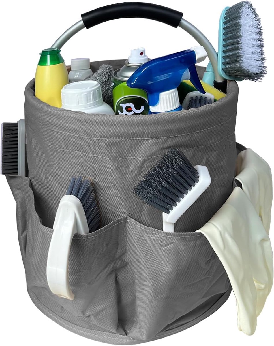 SnelShoppen - Opbergzak voor Schoonmaakmiddelen, Schoonmaakorganiser met Meerdere Compagnons, Ruime Fabric Organizer in Donkergrijs, Perfect voor Keuk