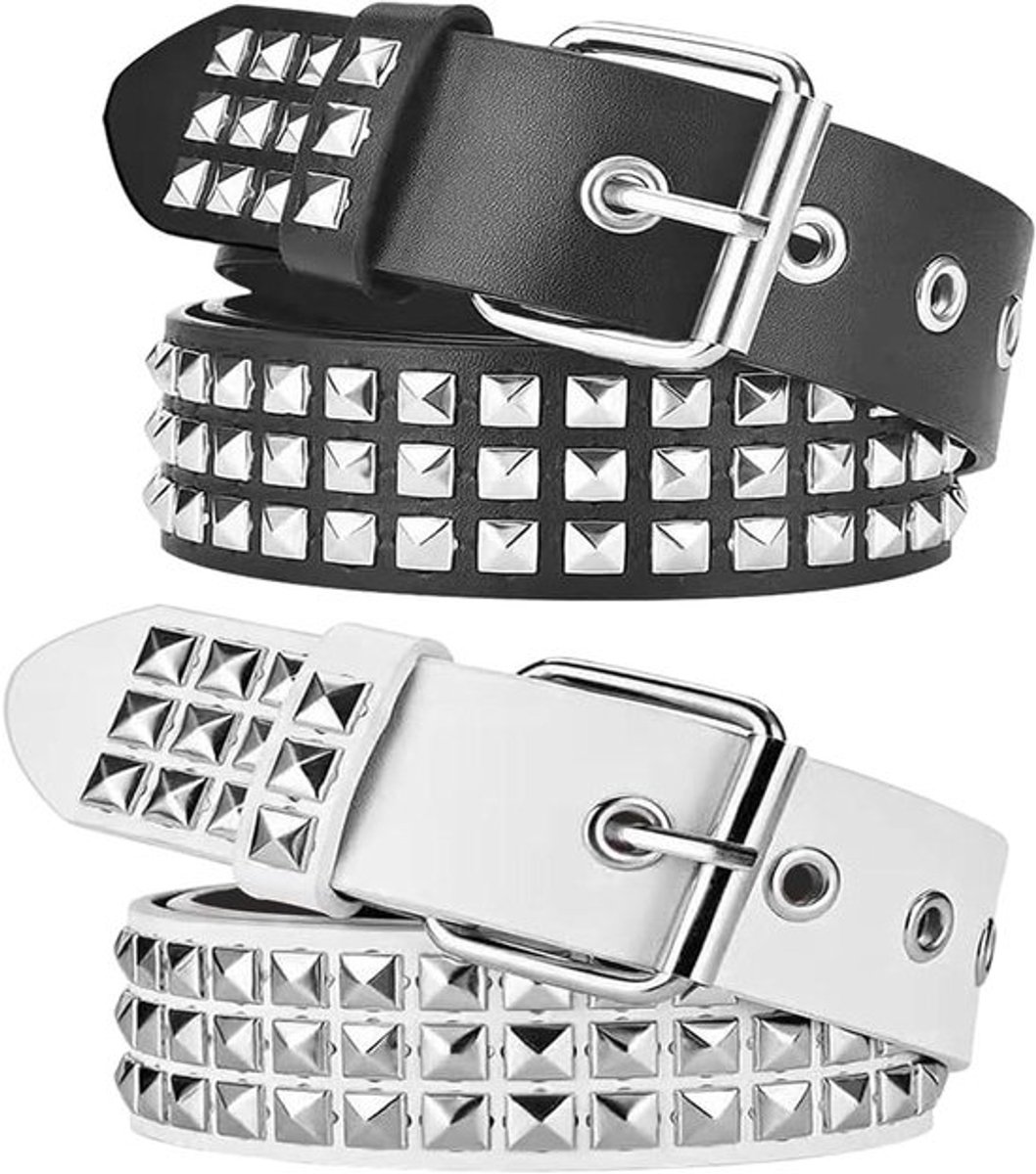 Punkriem met Klinknagels voor Dames en Heren, Gothic Stijl, 2 Stuks, Wit en Zwart