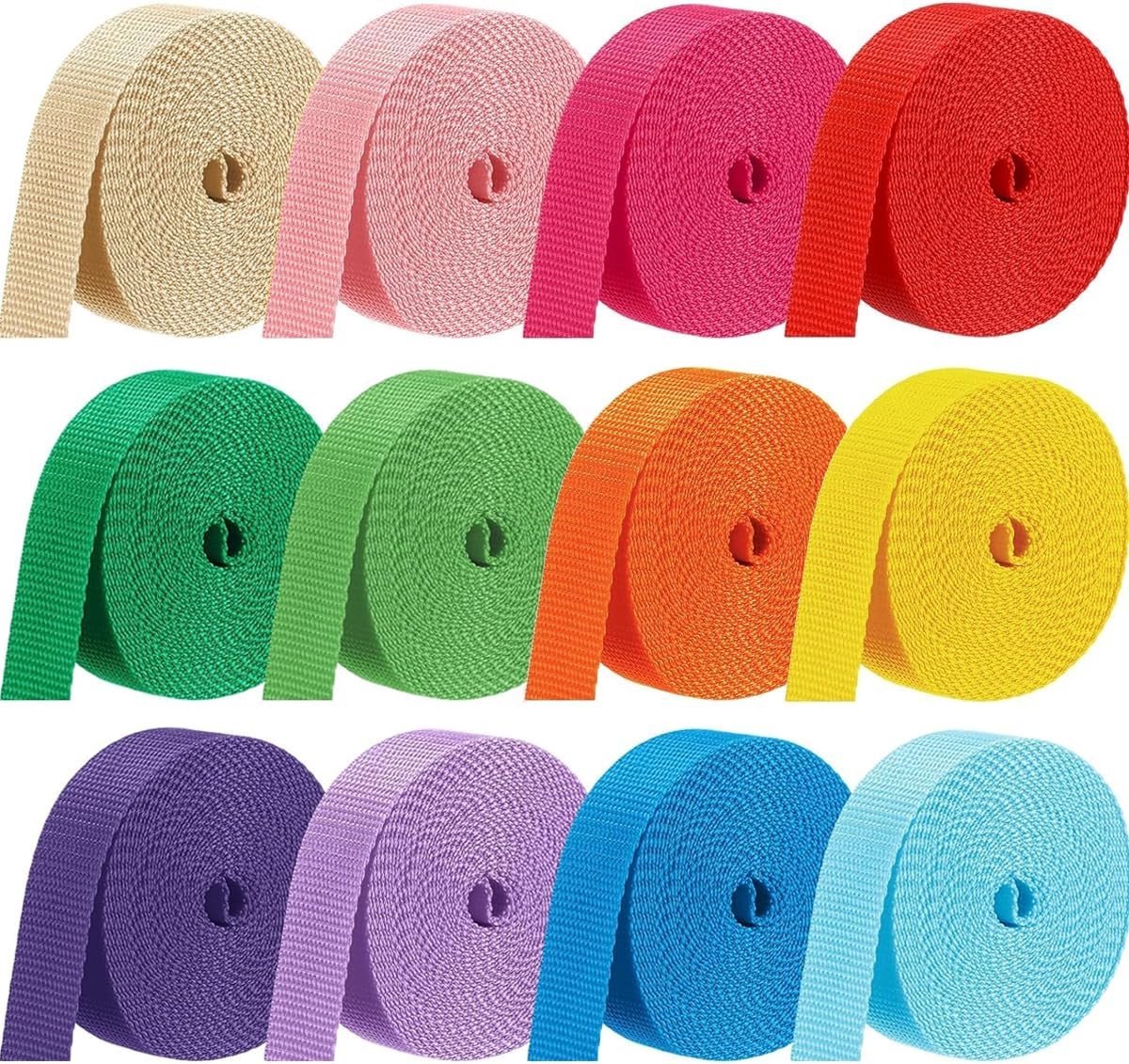 Duurzame Polypropyleen Webbing Strap - 12 Rollen van 2,5 cm x 5 m voor Klussen, Klimmen en Huisdieren