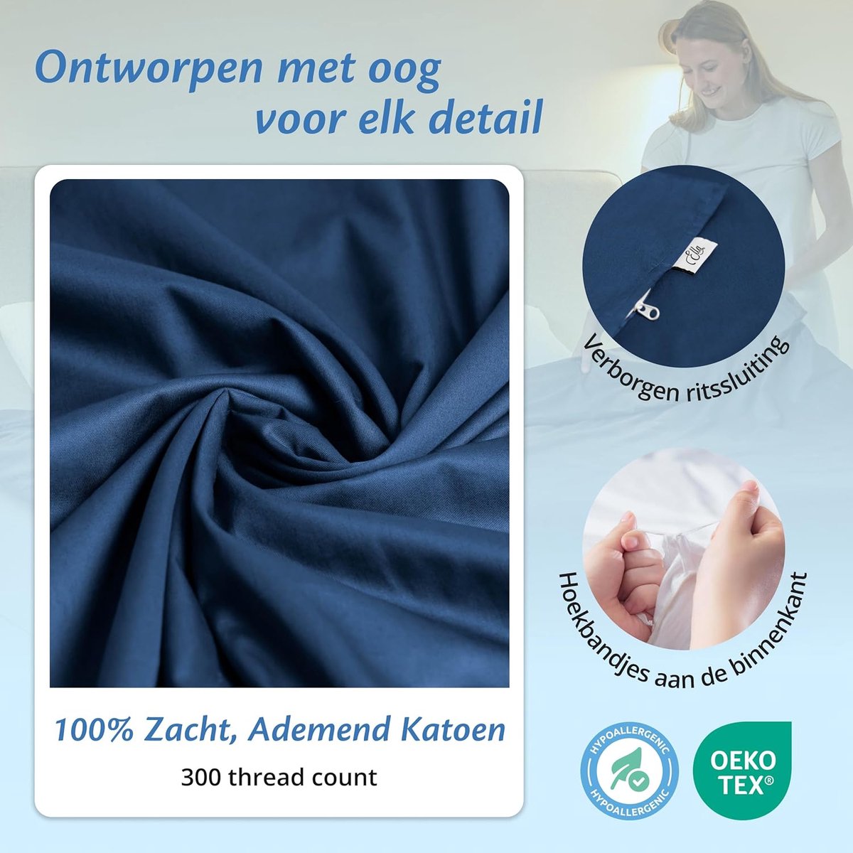 SnelShoppen - Weighted Blanket Cover 150x200 CM - 7 kg & 9 kg - 100% Organic Cotton - Navy Blue - Ideaal voor Volwassenen, Ademend en Zacht voor Gevoe