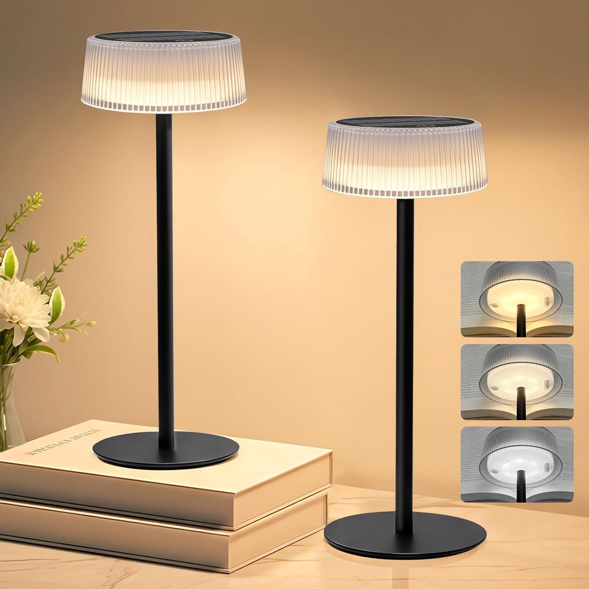 SnelShoppen - Draadloze LED Tafel Lamp Set van 2, Oplaadbaar, Touch Dimmable, IP67 Waterdicht, 3000K-6000K, Modern voor Tuin, Slaapkamer, Feest, Campi
