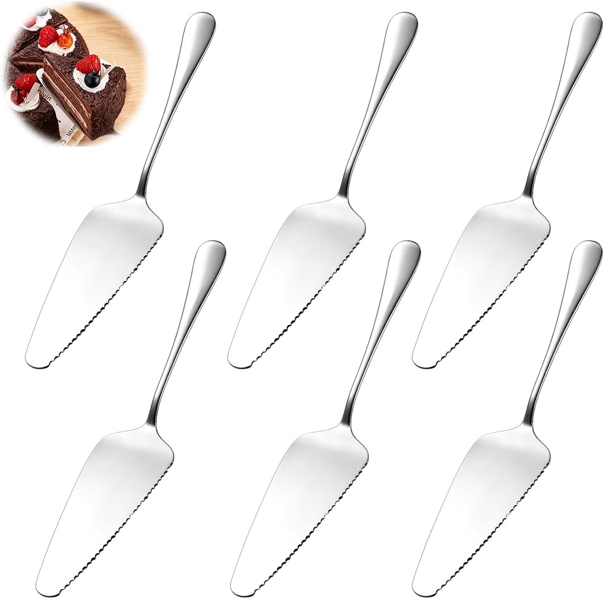 SnelShoppen - Taartschep Roestvrij Staal met Gekarteld Taartmes en Ergonomische Handgreep - 6 Stuks Taartscheppen voor Cake, Taarten en Desserts - Duu