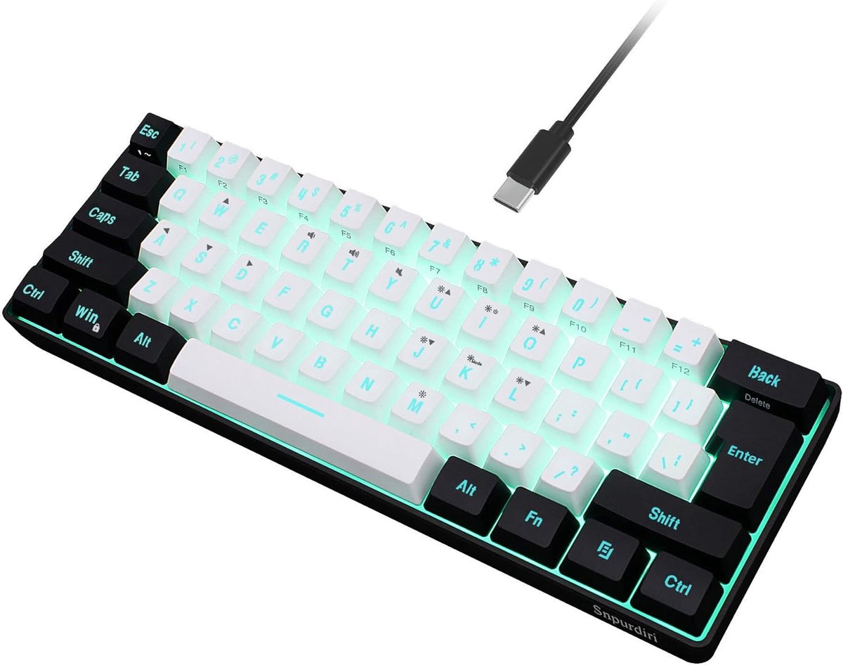 SnelShoppen - Draadloos Gaming Toetsenbord 60% Compact RGB Mini Toetsenbord voor PC, Mac, Gaming en Kantoor - 61 toetsen Zwart en Wit