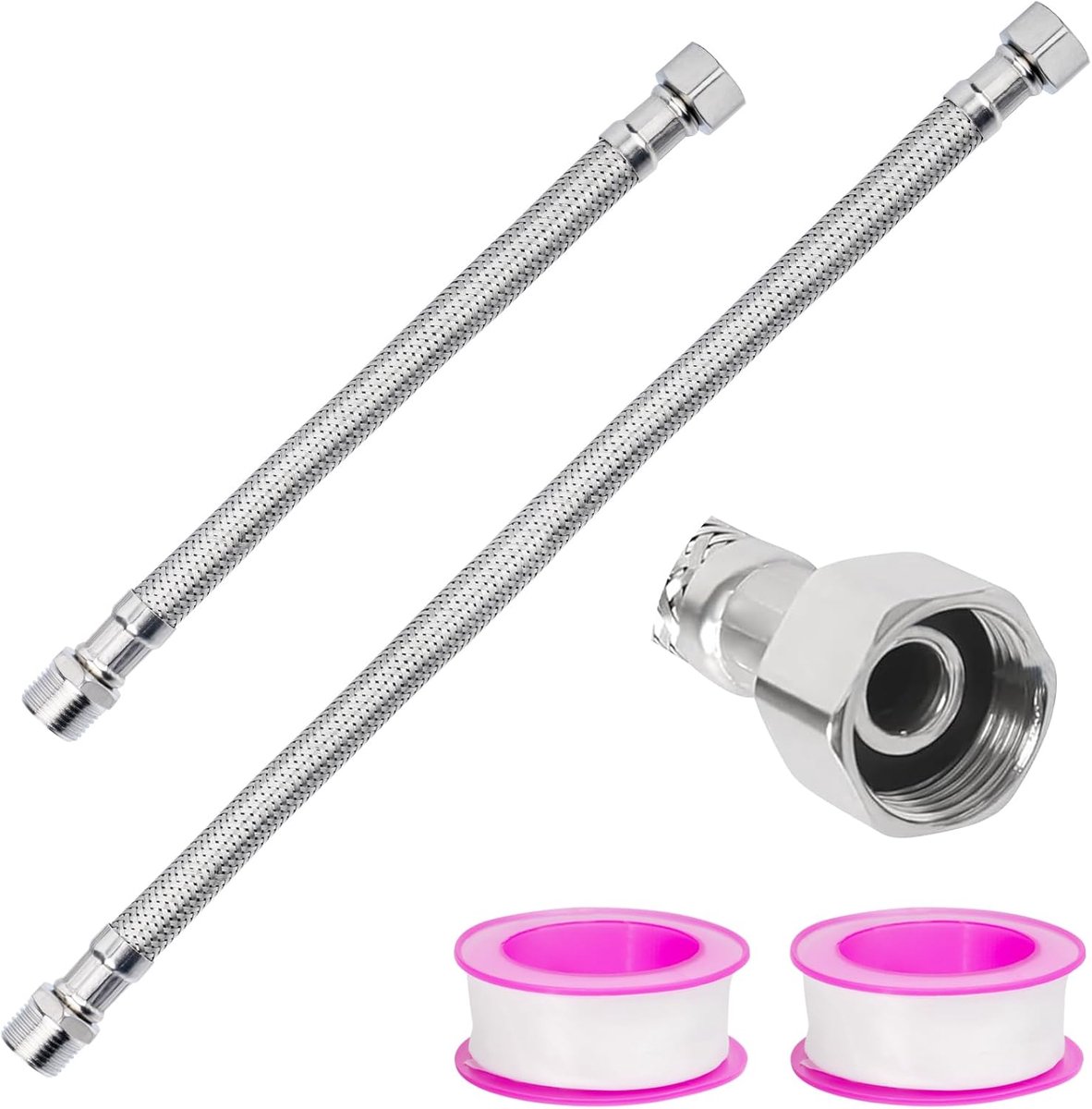 SnelShoppen - 2 Stuks Flexibele Slang 3/8 Inch Gearmoured Slang RVS Voor Kraan, Sanitair, Douche, Bad, Wastafel, Verlengingsslang, Hoogwaardige EPDM