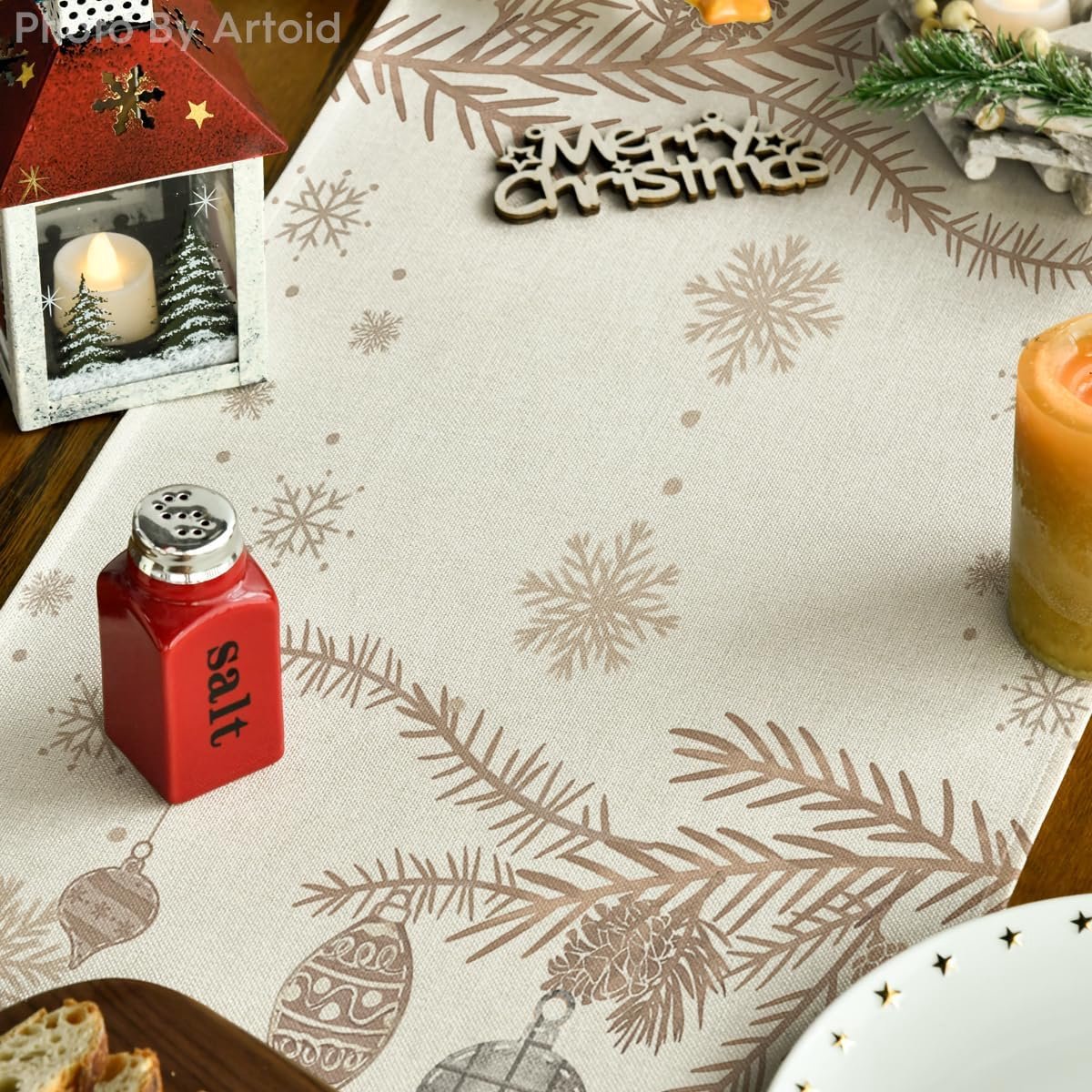 SnelShoppen - Tafelkleed Tafelrunner Roze Bomen Kerstdecoratie Winter Keuken Huisdecoratie Feest 40 x 240 cm - 100% Polyester