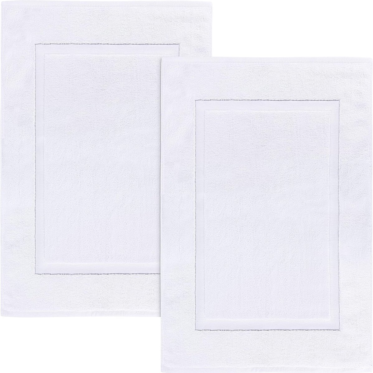 SnelShoppen - Luxe Badmatten Set van 2 - 53 x 86 cm - 100% Ringen Geweven Katoen - Hoog Absorberend - Machinewasbaar - Witte Douchematten voor Badkame