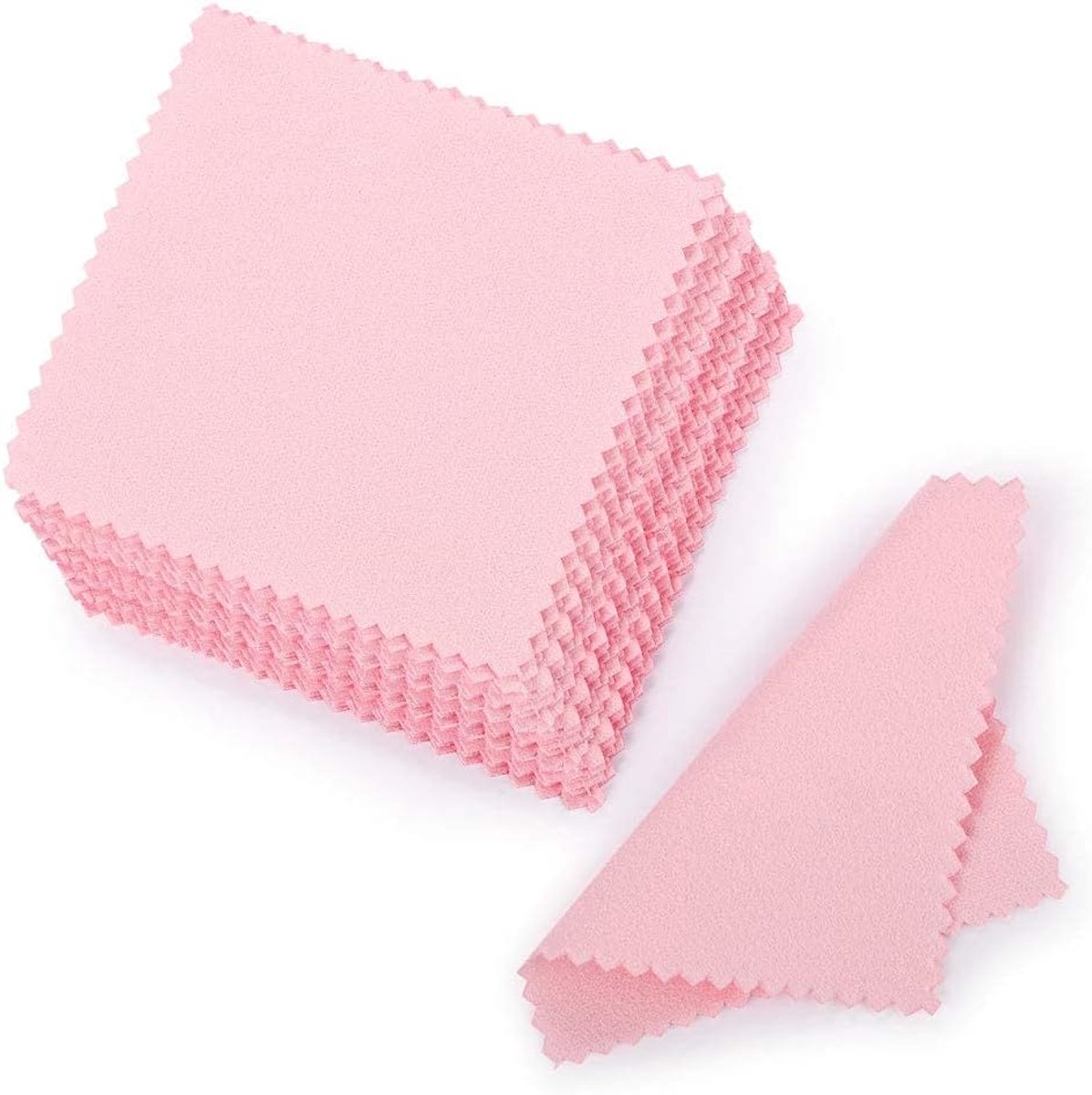 SnelShoppen - 50 Stuks Juwelen Poetsdoekjes - Suède Polijstdoeken voor Zilver, Goud en Platina - 8x8 cm - Perfect voor Thuis en Onderweg - Roze