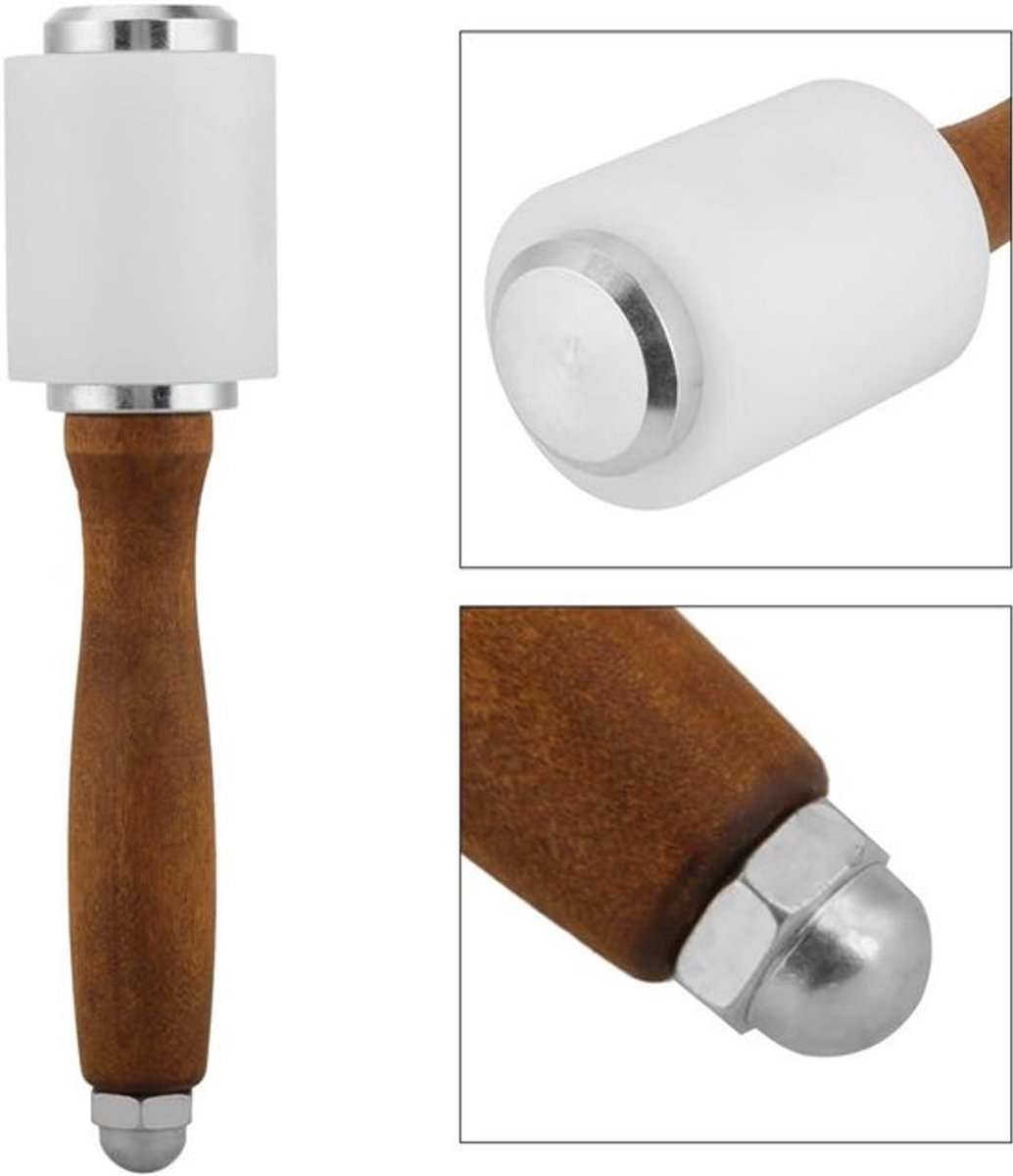 Lederhamer met houten greep en nylon hamerkop, voor leerbewerking, inclusief snijbeitel en gereedschapsaccessoire