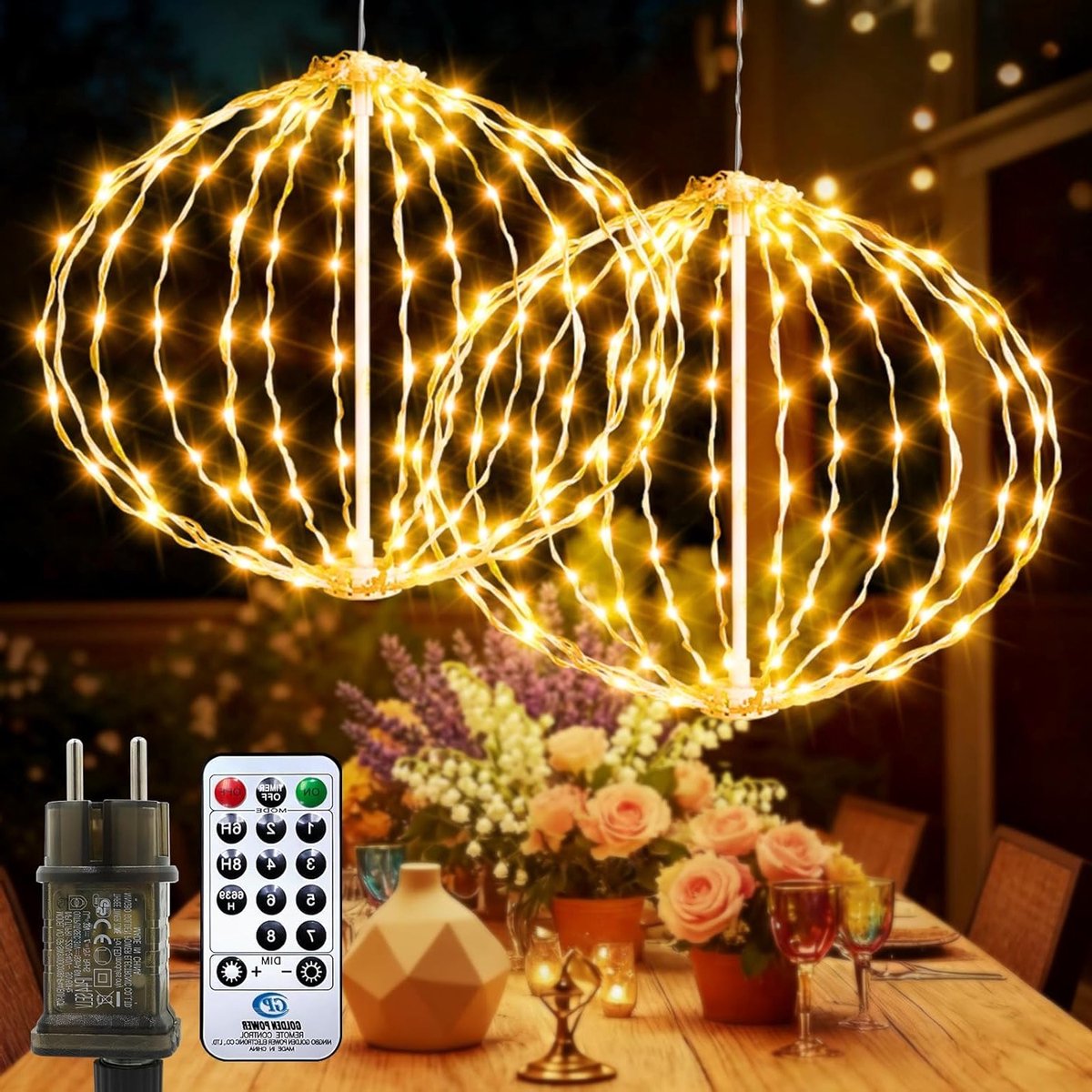 Buiten kerstverlichting met afstandsbediening - 30 cm hangende ballen met 8 standen en timer - Warmwitte kerstdecoratie voor tuin, woonkamer en feestjes (2 stuks)