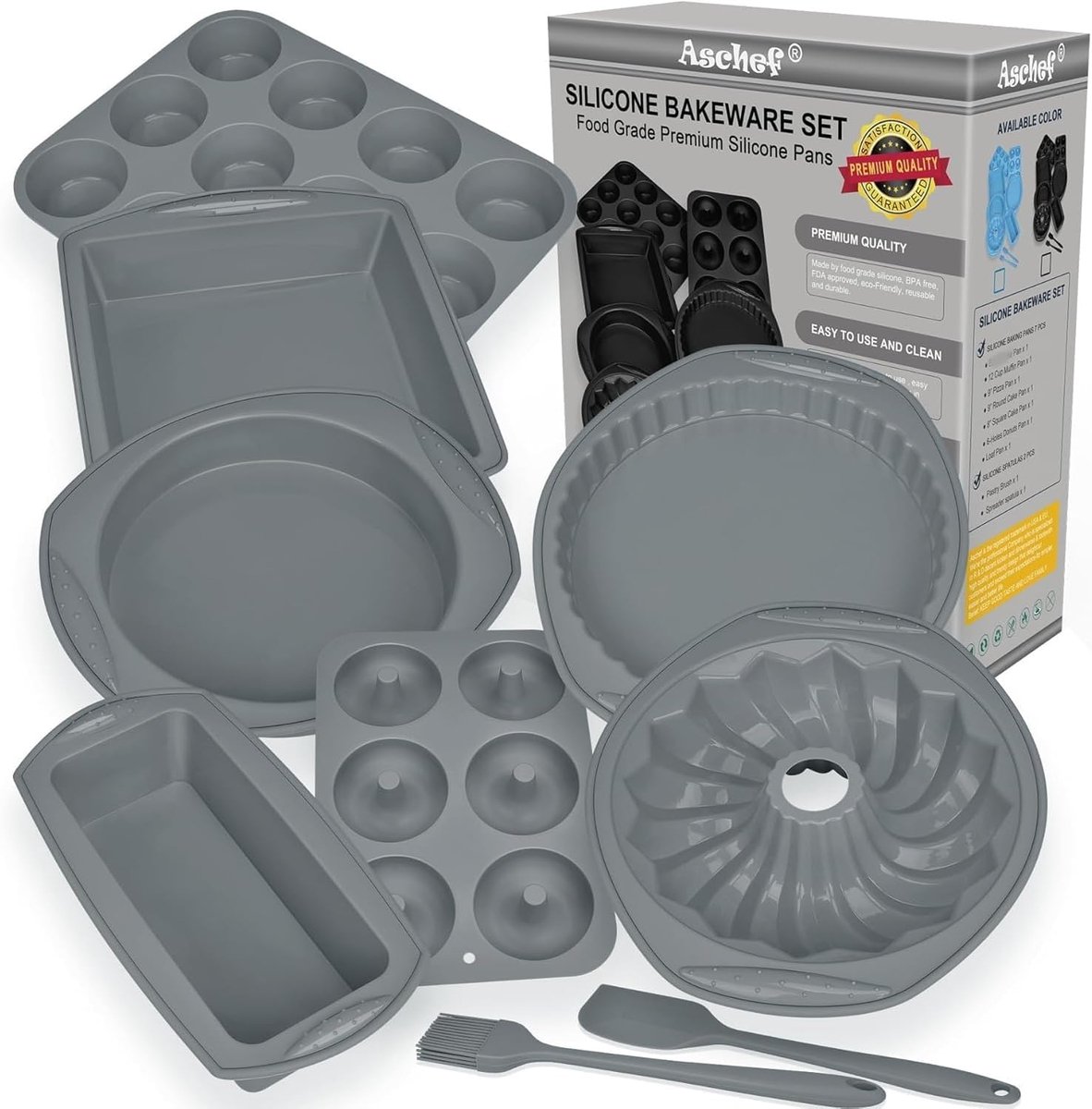 SnelShoppen - 14-in-1 Siliconen Bakvormen Set, Antiaanbaklaag, Cakevorm, Muffin, Donut, Brood, Quiche, Pizza, Perfect voor Feestjes en Keuken