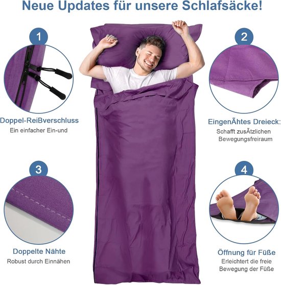 Thijox - Huttenslaapzak 2-in-1 Geüpgraded met Voetritssluiting en Doorlopende Rits, Microvezel, Ideaal voor Backpacking, Hostels, Camping, 220x95 cm van Thijox — afbeelding 3