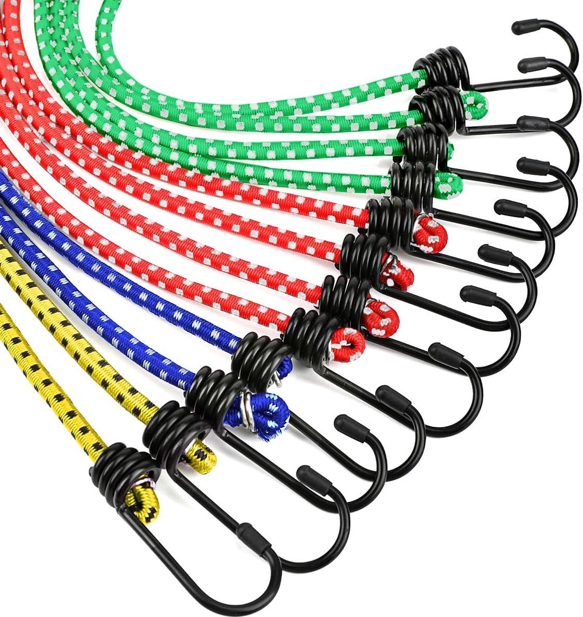 SnelShoppen - Bungee Cords Elastisch met Haakjes voor Auto Fiets Bagage Camping Transport Buiten – 12 Stuks, Sterk en Duurzaam